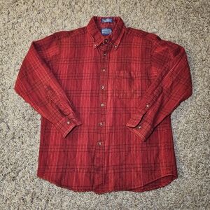 Sir Pendleton Boy's Size Large Red Plaid Wool‎ Shirt Heavy Warm Outdoors Winter